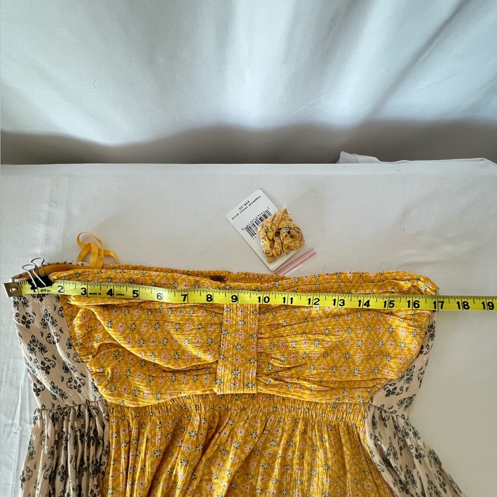 NWT Free People Strapless Ruched Cocktail Dress in Yellow and Green - Picture 8 of 12